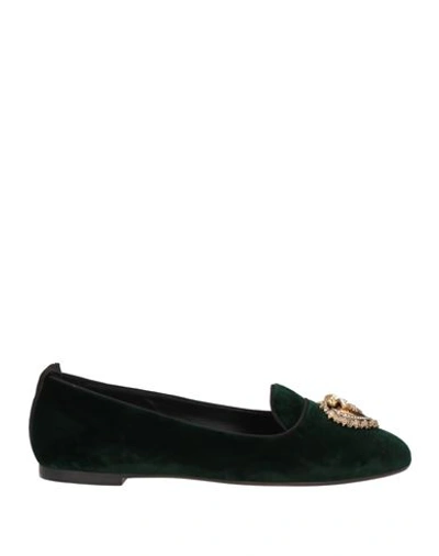 Dolce & Gabbana Woman Loafers Dark Green Size 4 Textile Fibers