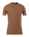 Yes Zee By Essenza Man T-shirt Brown Size L Cotton, Elastane