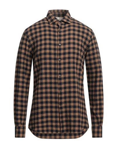 Brooksfield Man Shirt Camel Size 16 Cotton, Elastane In Beige