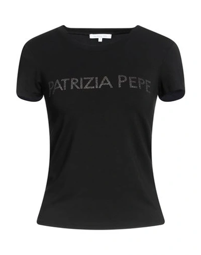 Patrizia Pepe Woman T-shirt Black Size 0 Viscose, Elastane, Glass