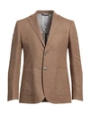 Eredi Del Duca Man Suit Jacket Camel Size 38 Linen In Beige