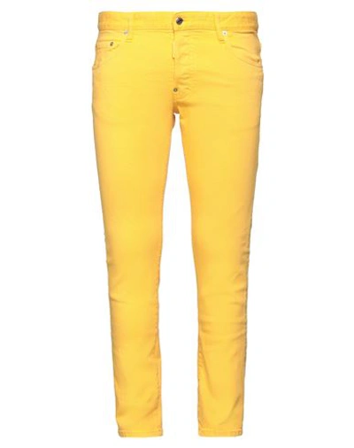 Dsquared2 Man Denim Pants Yellow Size 32 Cotton, Elastane