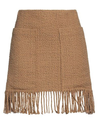 Pinko Woman Mini Skirt Camel Size 10 Cotton, Acrylic, Polyester, Wool In Beige