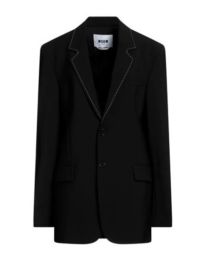 Msgm Woman Blazer Black Size 4 Virgin Wool, Elastane In Black