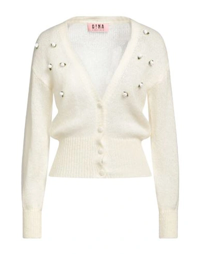 Gina Gorgeous Woman Cardigan Ivory Size S Acrylic, Mohair Wool, Polyamide In White