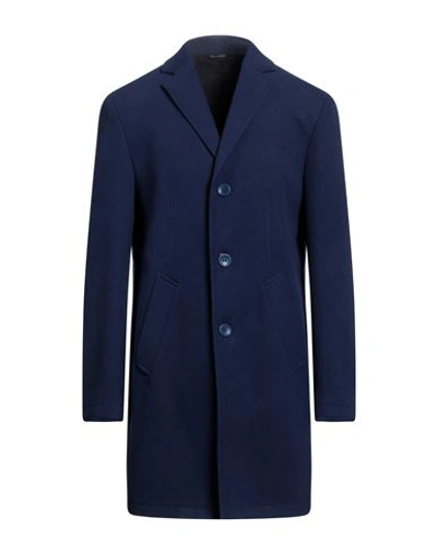 Grey Daniele Alessandrini Man Coat Navy Blue Size 42 Polyester, Viscose, Elastane