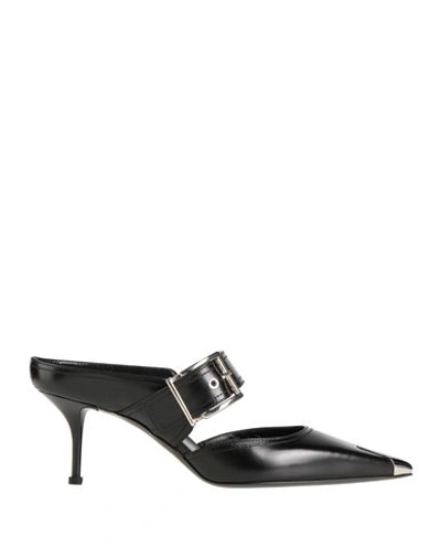Alexander Mcqueen Embellished Leather Mules In Black