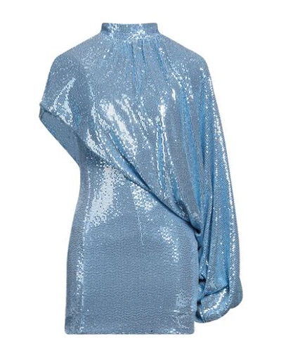 Cinqrue Woman Mini Dress Pastel Blue Size S Nylon, Metal, Elastane