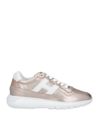 Hogan Woman Sneakers Platinum Size 10 Soft Leather In Grey