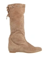 Stele Woman Knee Boots Sand Size 7 Soft Leather In Beige