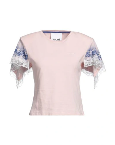 Koché Woman T-shirt Light Pink Size L Cotton, Polyamide, Viscose