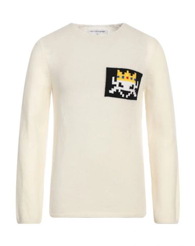 Comme Des Garçons Shirt Space Invader Crewneck Sweater In White