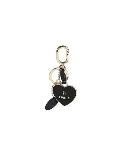 FURLA FURLA FURLA CAMELIA KEYRING HEART WOMAN KEY RING BLACK SIZE - METAL, LEATHER