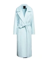 Yes London Woman Coat Sky Blue Size 8 Polyester, Viscose