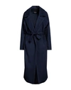 Yes London Woman Coat Navy Blue Size 10 Polyester, Viscose