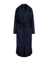Yes London Woman Coat Navy Size 10 Polyester, Viscose In Navy Blue