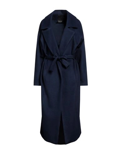 Yes London Woman Coat Navy Blue Size 10 Polyester, Viscose