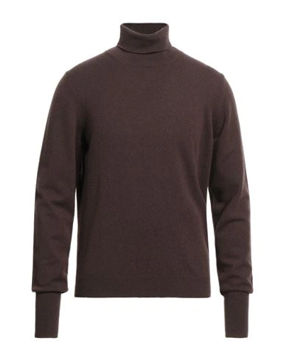Drumohr Man Turtleneck Dark Brown Size 44 Regenerated Cashmere, Recycled Wool In Brown