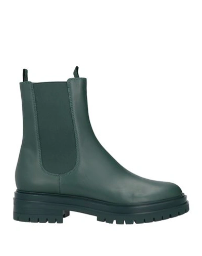 Gianvito Rossi Woman Ankle Boots Dark Green Size 7 Soft Leather, Textile Fibers In Green