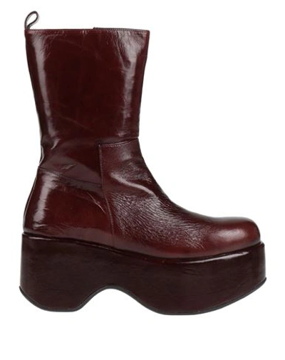 Paloma Barceló Woman Ankle Boots Burgundy Size 7 Soft Leather In Red