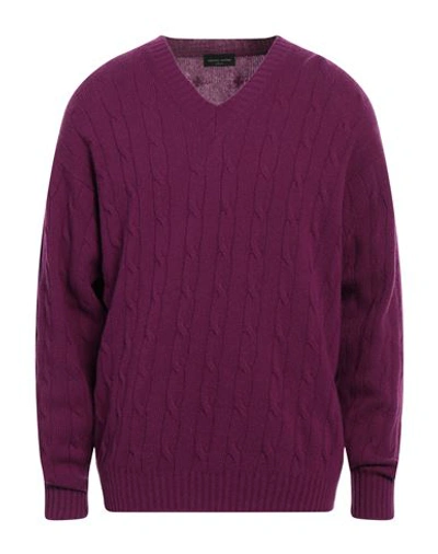 Roberto Collina Man Sweater Mauve Size 44 Merino Wool, Cashmere In Purple