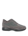 Hogan Man Sneakers Lead Size 9 Soft Leather, Textile Fibers In Grey