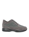 Hogan Man Sneakers Lead Size 8.5 Soft Leather, Textile Fibers In Grey