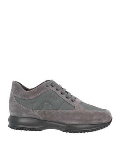 Hogan Man Sneakers Lead Size 8.5 Soft Leather, Textile Fibers In Grey