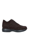 Hogan Man Sneakers Chocolate Brown Size 9 Soft Leather, Textile Fibers