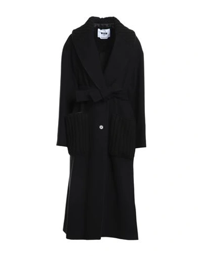 Msgm Woman Coat Black Size 6 Virgin Wool, Polyamide