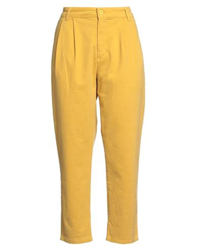 White Wise Woman Pants Mustard Size 10 Cotton, Elastane In Yellow