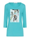 Mr Massimo Rebecchi Woman T-shirt Turquoise Size L Viscose, Elastane In Blue