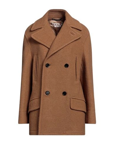 Marni Woman Coat Camel Size 6 Virgin Wool In Beige