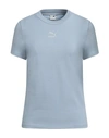 Puma Classics Slim Tee Woman T-shirt Sky Blue Size L Cotton, Elastane