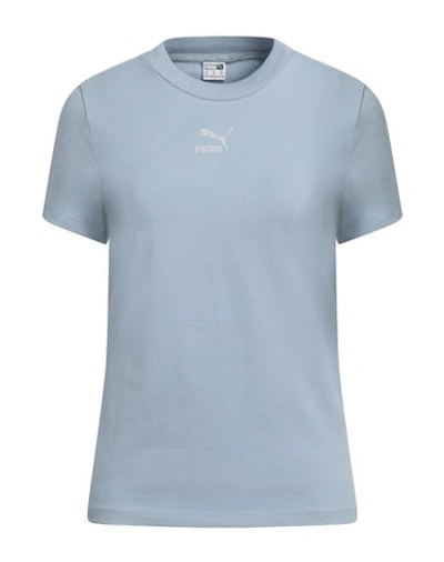 Puma Classics Slim Tee Woman T-shirt Sky Blue Size L Cotton, Elastane