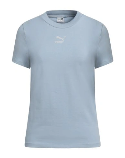 Puma Classics Slim Tee Woman T-shirt Sky Blue Size Xl Cotton, Elastane