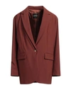 Ottod'ame Woman Blazer Cocoa Size 10 Polyester, Virgin Wool, Elastane In Brown