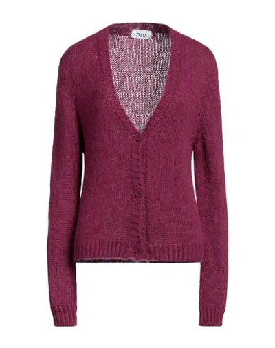 Niū Woman Cardigan Garnet Size L Acrylic, Polyamide, Alpaca Wool, Viscose, Metallic Polyester In Red