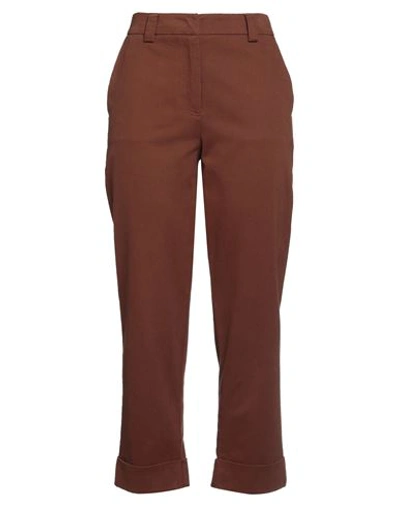 Hanami D'or Woman Pants Brown Size 10 Cotton, Elastane