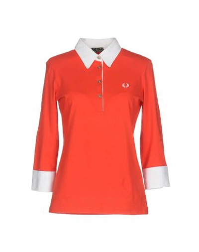 Fred Perry Woman Polo Shirt Red Size L Cotton, Elastane