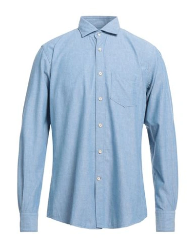 Glanshirt Man Shirt Azure Size 17 Cotton In Blue