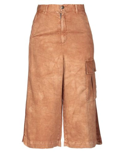 People (+)  Woman Cropped Pants Brown Size 4 Lyocell, Linen, Cotton