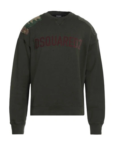 Dsquared2 Man Sweatshirt Dark Green Size M Cotton, Elastane