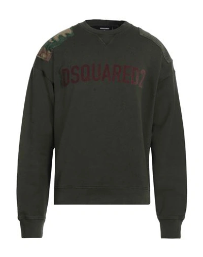 Dsquared2 Man Sweatshirt Dark Green Size L Cotton, Elastane