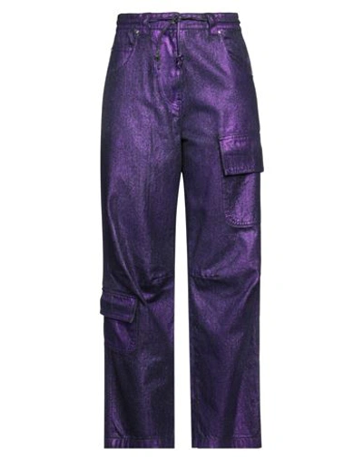 Msgm Woman Denim Pants Purple Size 4 Cotton