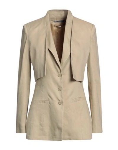 Alberta Ferretti Woman Suit Jacket Beige Size 4 Linen, Polyester, Elastane In Beige