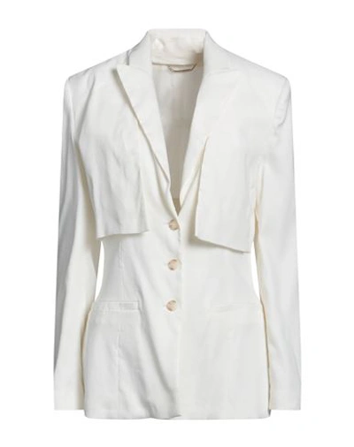 Alberta Ferretti Woman Blazer Ivory Size 10 Linen, Polyester, Elastane In White