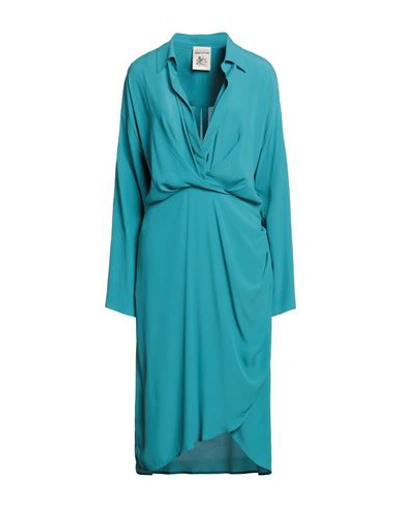 Semicouture Woman Midi Dress Turquoise Size 10 Acetate, Silk In Blue