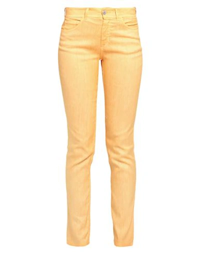 120% Lino Woman Pants Mandarin Size 4 Linen, Cotton, Elastane In Mandarin
