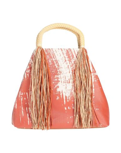 Issey Miyake Woman Handbag Rust Size - Textile Fibers, Natural Raffia In Red